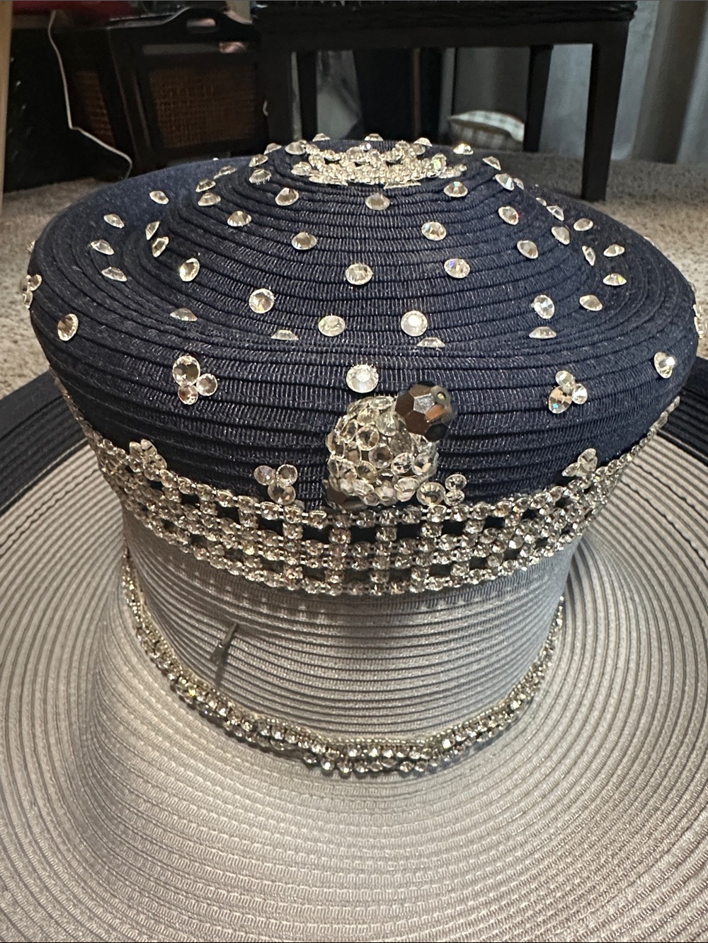 Embellished Two-Tone Navy and Silver Women's Hat - Picture 2 of 7